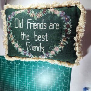 Old Friends Are The Best Friends Decorative Throw Pillow With Fringe cottagecore